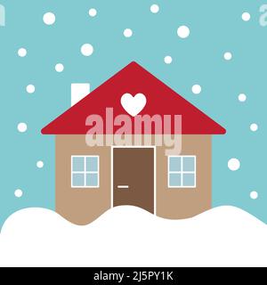 Vettore flat cartoon casa di campagna isolato sul paesaggio invernale nevoso Illustrazione Vettoriale