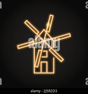 Icona mulino a vento neon in stile linea. Illustrazione vettoriale. Illustrazione Vettoriale