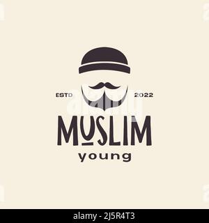 giovane uomo musulmano con cappuccio hipster logo design vettore grafico simbolo icona illustrazione idea creativa Illustrazione Vettoriale