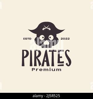 cranio con cappello pirata hipster logo design vettore grafico simbolo icona illustrazione idea creativa Illustrazione Vettoriale