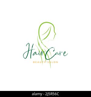 forma verde minimalista donna cura dei capelli logo design vettoriale grafica simbolo icona illustrazione idea creativa Illustrazione Vettoriale