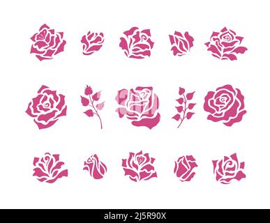 Illustrazioni di fiori di rosa e boccioli. Collezione di elementi floreali in stile originale Illustrazione Vettoriale
