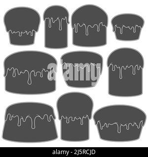 Set di illustrazioni in bianco e nero con dolci di Pasqua. Oggetti vettoriali isolati su sfondo bianco. Illustrazione Vettoriale
