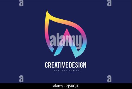 Disegno a lettera colorato con logo a foglia con disegno Vibrant Leaf Outline Vector Illustration. Illustrazione Vettoriale