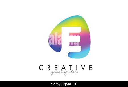 Disegno colorato del logo della lettera e dell'arcobaleno con illustrazione vettoriale ovale della forma. Logo di design con lettere dalla forma vivace. Illustrazione Vettoriale
