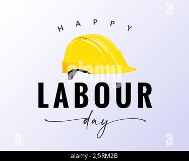 Tessera Happy Labor Day con casco giallo. 1st maggio, illustrazione vettoriale giornata Internazionale dei lavoratori Illustrazione Vettoriale