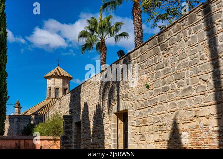 Alcazar moresco a Jerez de la Frontera, le antiche rovine di pietra della fortezza di Alcazar, Andalusia Spagna Foto Stock