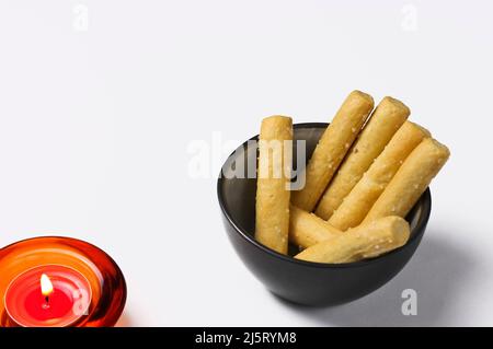 Bastoncini di pane salato per nibblare e stavi via la fame. Foto Stock