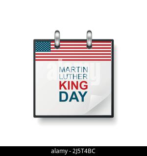 Vector 3D realistico Martin Luther King Day Paper classico semplice calendario minimalista con US Flag colori icona. Modello di progettazione per MLK Day Card Illustrazione Vettoriale