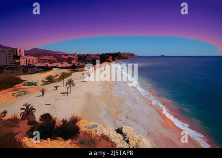 Paradise Beach Playa El Paraiso vicino Villajoyosa Alicante Spagna in colori artistici Foto Stock