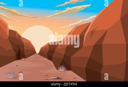Sunrise in Western American Rock Cliff VAST Desert Landscape Illustration Illustrazione Vettoriale