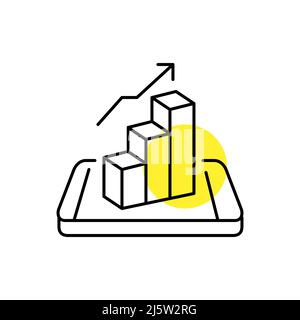 Telefono isometrico con grafico a barre crescente. Metafora del successo. Icona della linea di traccia modificabile pixel Perfect Illustrazione Vettoriale