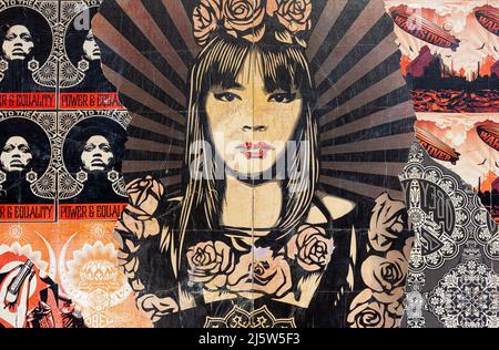 VENEZIA, ITALIA - 20 aprile: Murales dell'artista urbano Shepard Fairey nell'Accademia di Belle Arti di Venezia il 20 aprile 2022 Foto Stock