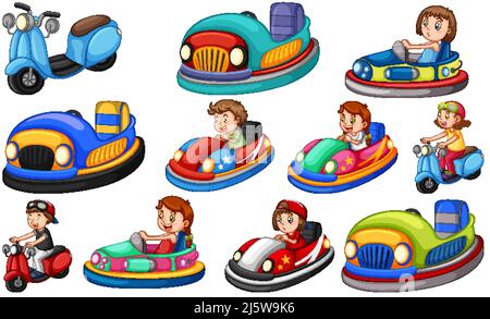 Set di bambini che cavalcano Go-Kart illustrazione Illustrazione Vettoriale