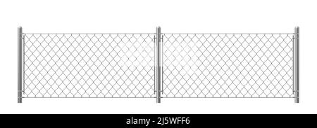 Recinzione del filo isolata su sfondo bianco. Cancello a due segmenti con cella rombo, struttura di barriera di protezione perimetrale separata da poli. M Illustrazione Vettoriale