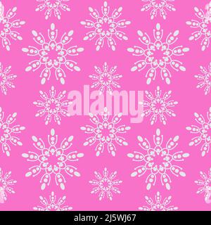 Motivo mandala floreale senza cuciture. Ornamento retrò deciblabile. Elegante design grafico rosa e bianco. Illustrazione Vettoriale