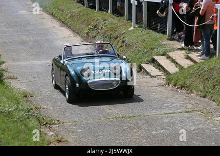 Austin-Healey 'Frogeye' Sprite (1959) on Test Hill, British Marques Day, 24 aprile 2022, Brooklands Museum, Weybridge, Surrey, Inghilterra, Regno Unito, Europa Foto Stock