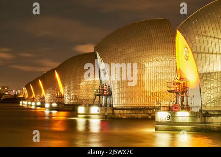 The Thames Barrier, Flood Defenses, Londra Foto Stock