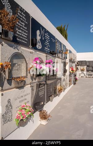 Cimitero a Teguise a Lanzarote, le isole Carnarie in Spagna è molto tradizionale Foto Stock