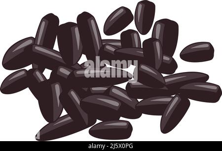 Manciata di semi di girasole neri in bucce. Cibi grassi sani, snack deliziosi, noci per la cottura. Illustrazione piatta vettoriale Illustrazione Vettoriale