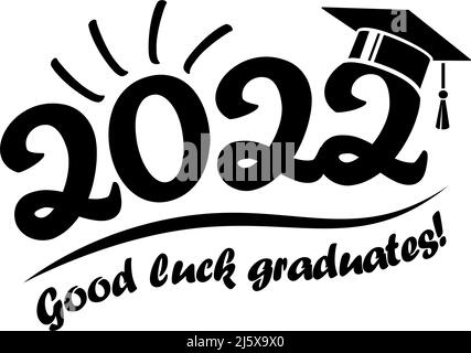 Buona fortuna laureati! Classe di 2020 con tappo graduato e design vettoriale semplice piatto su sfondo trasparente. Illustrazione Vettoriale