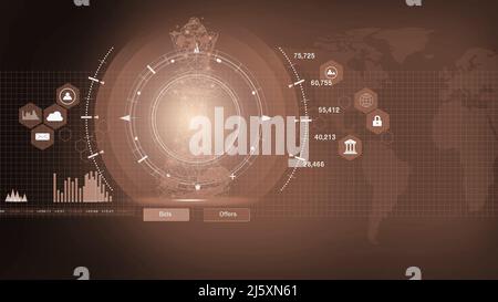 Gioco di scacchi dietro gli indicatori della tabella del forex o grafico del mercato azionario in background astratto. Concetto di business per presentare informazioni finanziarie e m digitale Foto Stock