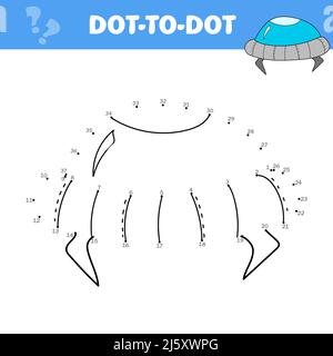 DOT to Dot UFO colorazione isolata pagina per bambini su bianco. Libro di Voloring per bambini Illustrazione Vettoriale