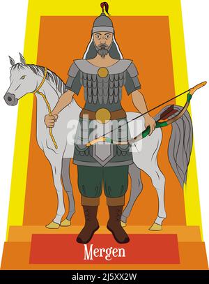 Vettore di illustrazione isolato di divinità mitiche mongolo, Mergen Illustrazione Vettoriale