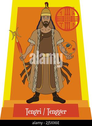 Vettore di illustrazione isolato di divinità mitiche mongolo, tengri Illustrazione Vettoriale