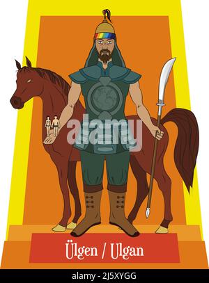Vettore di illustrazione isolato di divinità mitiche mongolo, Ulgen Illustrazione Vettoriale