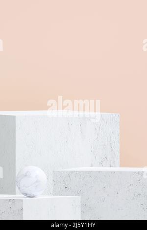 podio circolare in marmo bianco su sfondo rosa. scena concept vetrina per nuovo prodotto, promozione vendita, banner, presentazione, cosmetica. con copia Foto Stock