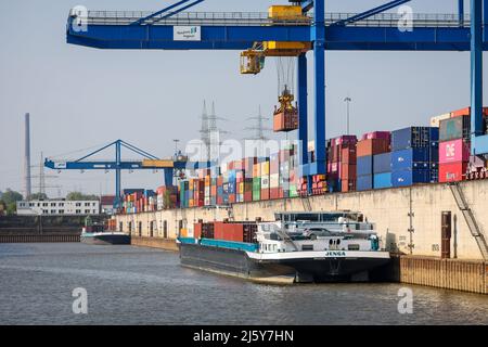 Duisburg, Renania Settentrionale-Vestfalia, Germania - Porto di Duisburg, Porto di Container, porto di duisport, al Porto di Duisburg sul Reno, due del mondo Foto Stock