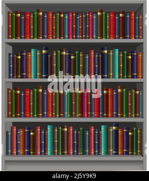 3d icona del vettore realistico. Libreria con righe di libri colorate. Biblioteca di studio. Illustrazione Vettoriale