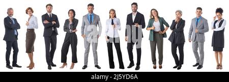 Collage set di multirazziale gruppo di uomini d'affari full body ritratti isolati su sfondo bianco Foto Stock