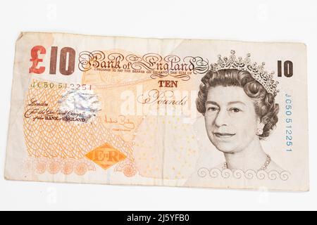 Vecchia carta £10 libbre nota, fattura nel Regno Unito Foto Stock