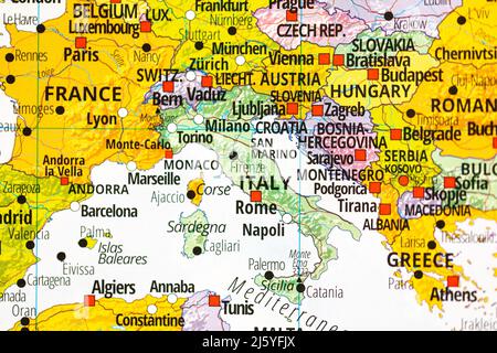 Mappa Itlay con paesi vicini Foto Stock