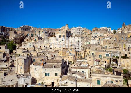 Sassi di Matera; Sasso Caveoso e Sasso Barisano con il Duomo; Matera; Basilicata; Italia. Foto Stock