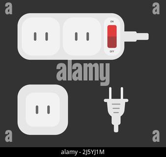 presa di corrente tipo americano a prolunga multipresa immagine piatta vettoriale Illustrazione Vettoriale