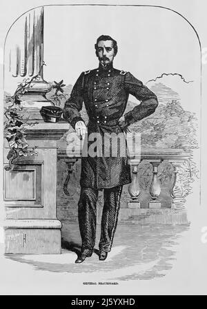 Ritratto di Pierre Gustave Toutant-Beauregard, generale dell'esercito confederato nella guerra civile americana. illustrazione del 19th secolo Foto Stock