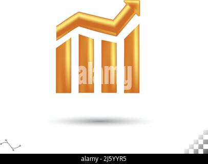 freccia barra grafico icona simbolo con 3d effetti angoli arrotondati giallo oro lucido con ombra Illustrazione Vettoriale