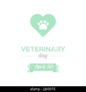 Giornata veterinaria. Aprile. Impronta nel simbolo della forma del cuore. Illustrazione vettoriale, design piatto Illustrazione Vettoriale