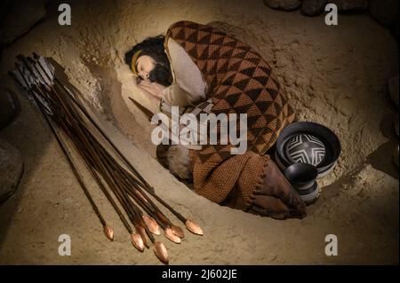 La sepoltura di un giovane guerriero maschio a Fuente Olmedo (Valladolid), un buon esempio di tomba a campana. Il Museo Archeologico Nazionale (MAN), wh Foto Stock