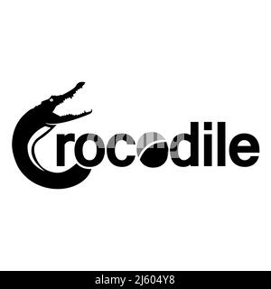 Icona di coccodrillo con la parola coccodrillo. Design piatto. Illustrazione vettoriale su sfondo bianco. Illustrazione Vettoriale