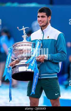 Barcellona, Spagna, 24, aprile 2022. Sabadell Open Banc - Trofeo Conde de Godó 69 - Carlos Alcaraz contro Pablo Carreño. Credit: Joan Gosa/Alamy Live News Foto Stock