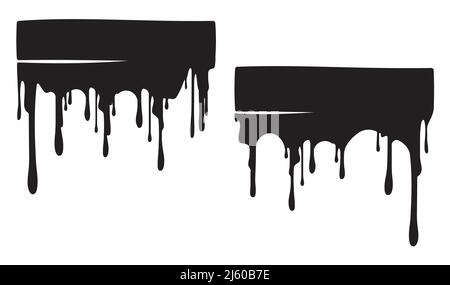 Coppia di striscioni nero grunge con gocce, gocce di vernice per il tuo disegno. Illustrazione Vettoriale