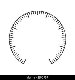 Esempio di scala di manometro, manometro, barometro, tachimetro, tonometro, termometro, navigatore o strumento indicatore. Sagoma rotonda del cruscotto di misurazione. Illustrazione grafica vettoriale Illustrazione Vettoriale