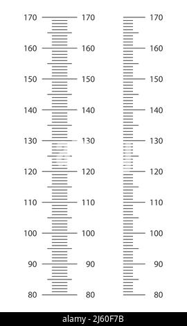 Scala stadiometrica con marlup da 80 a 170 centimetri. Modello grafico altezza bambini per adesivi per la crescita della parete isolati su sfondo bianco. Illustrazione grafica vettoriale. Illustrazione Vettoriale