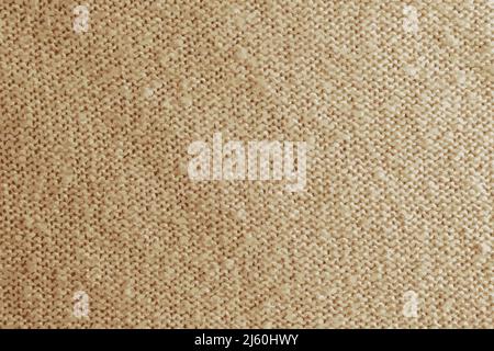 Illustrazione realistica di un primo piano di un tappeto in maglia beige. Texture tessile su sfondo beige. Fondo filo caldo dettagliato. Tessuto di lana naturale, Illustrazione Vettoriale