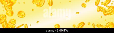 Monete in franchi svizzeri in calo. Carino monete da CHF sparse. Soldi della Svizzera. Interessante jackpot, ricchezza o concetto di successo. Illustrazione vettoriale. Illustrazione Vettoriale