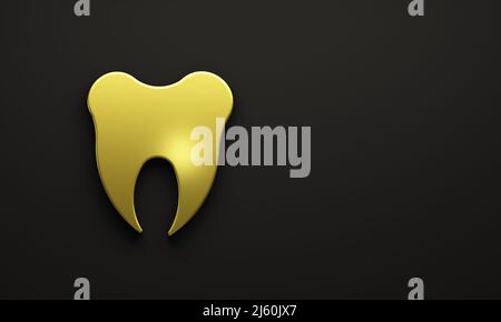 Modello di sfondo del banner immagine 3D del dente d'oro per un dentista optometrist id biglietto da visita logo grafico elemento di disegno web illustrazione render cartolina Foto Stock